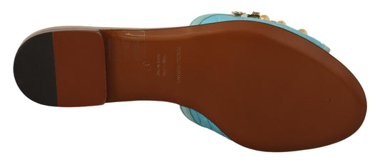 Dolce & Gabbana Blaue Kristallsandalen aus exotischem Leder mit blauen Kristallen