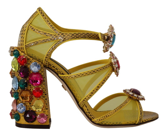 Dolce & Gabbana Gelbe Leder Kristall Ayers Sandalen Schuhe