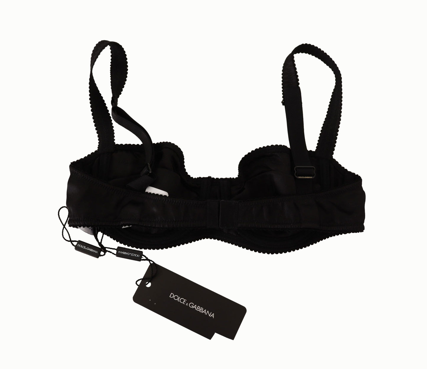 Dolce & Gabbana Schwarzer Balconette-BH aus gepunktetem Satin und Spitze