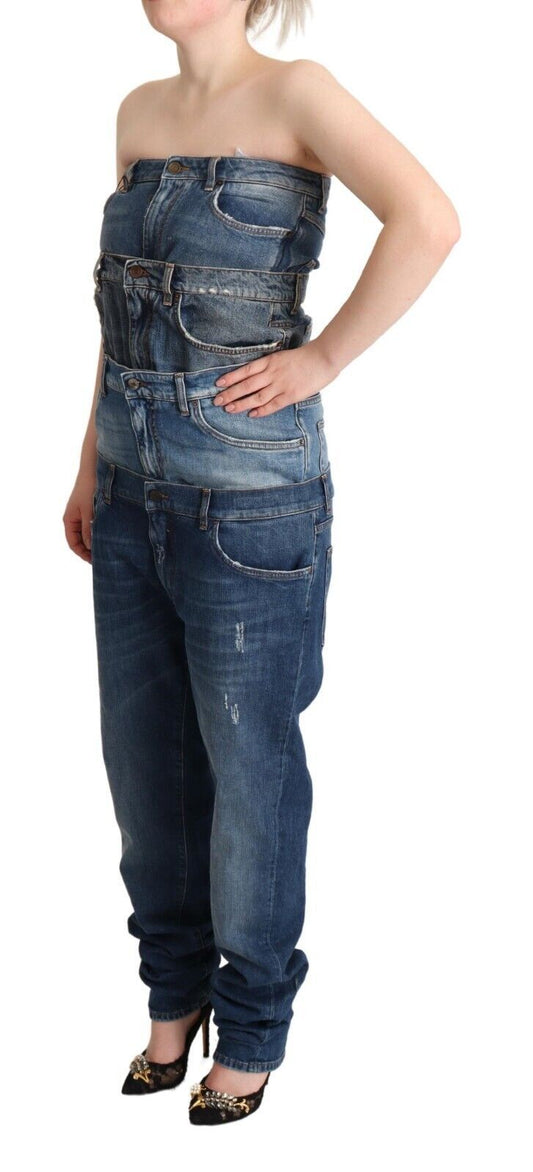 Dolce & Gabbana – Dunkelblaues, trägerloses Jeans-Jumpsuit-Kleid aus Baumwolle