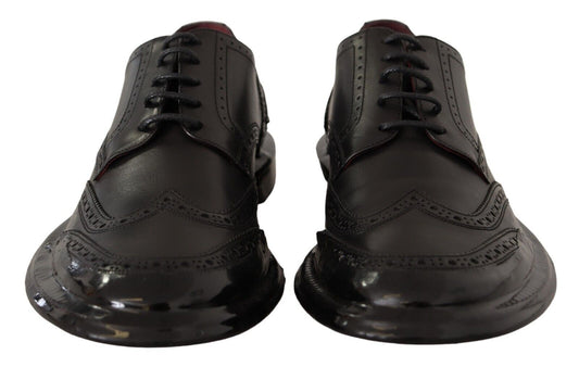 Dolce & Gabbana – Formelle Oxford-Derby-Schuhe aus schwarzem Leder mit Flügelkappe
