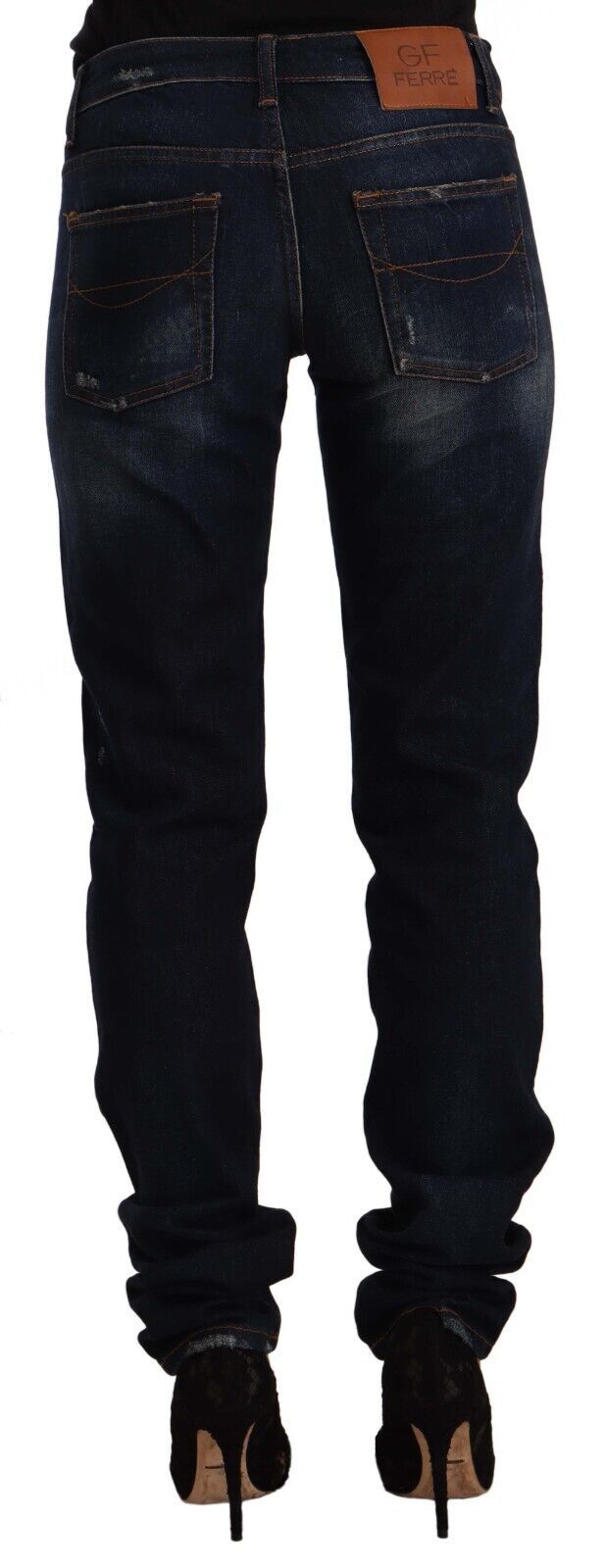 GF Ferre Dunkelblaue Skinny-Jeans aus verwaschenem Baumwolldenim mit mittlerer Taille