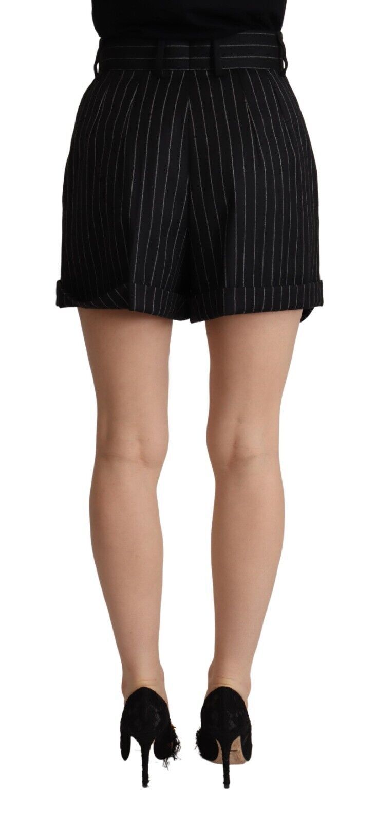 Dolce & Gabbana – Bermudashorts aus Wolle mit schwarzen Streifen und hoher Taille