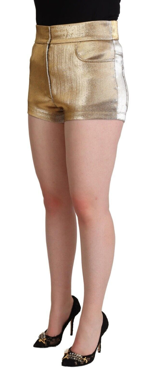 Dolce & Gabbana – Hotpants-Shorts aus Baumwolle in Metallic-Gold mit mittlerer Taille