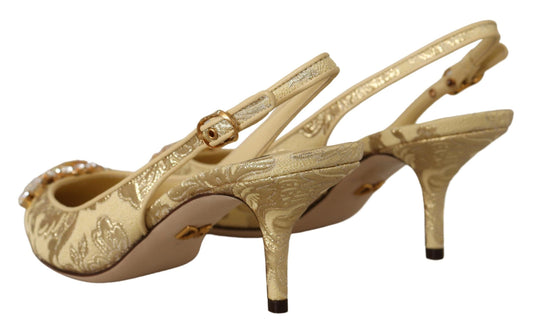 Dolce & Gabbana Gold Kristall Slingbacks Pumps Heels Schuhe