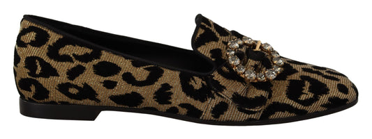 Dolce & Gabbana – Loafer-Schuhe mit goldenem Leopardenmuster und Kristallen