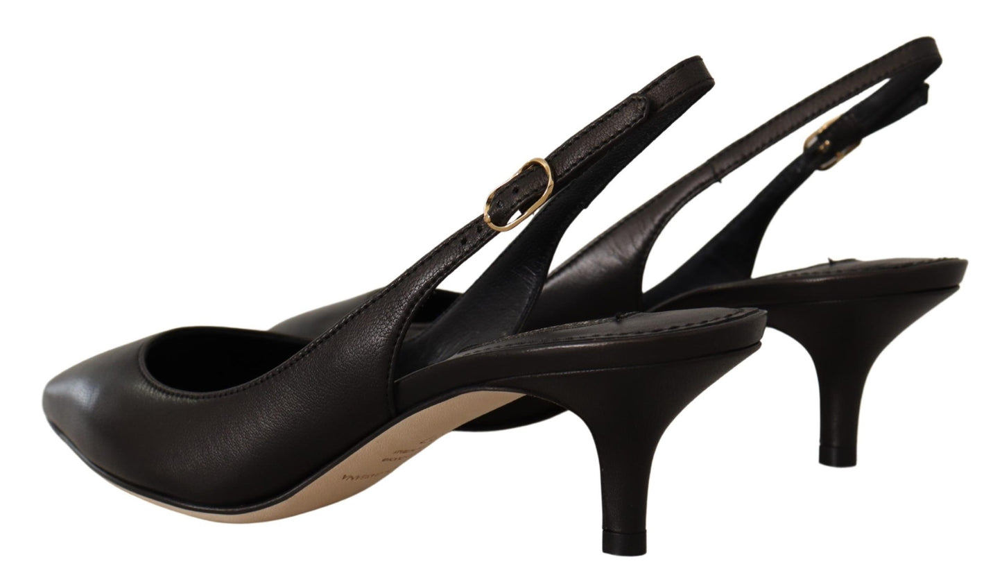 Dolce & Gabbana Schwarze Leder Slingbacks Heels Pumps Schuhe