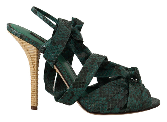 Dolce & Gabbana Grüne Python-Riemensandalen mit Absatz