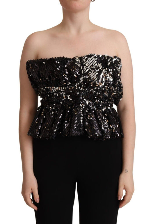 Aniye By – Schwarzes, trägerloses Cocktail-Bluse-Top aus Polyester mit Pailletten