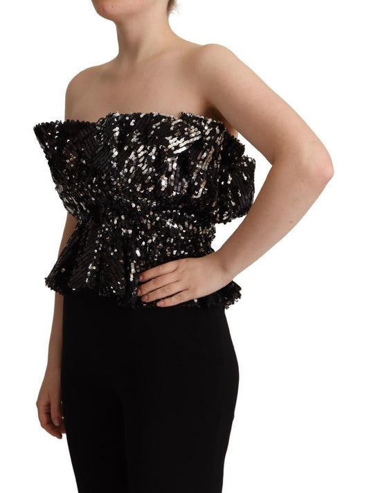 Aniye By – Schwarzes, trägerloses Cocktail-Bluse-Top aus Polyester mit Pailletten