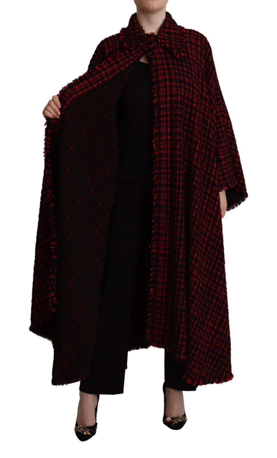Dolce & Gabbana – Schwarz-rote karierte Manteljacke aus Baumwolle