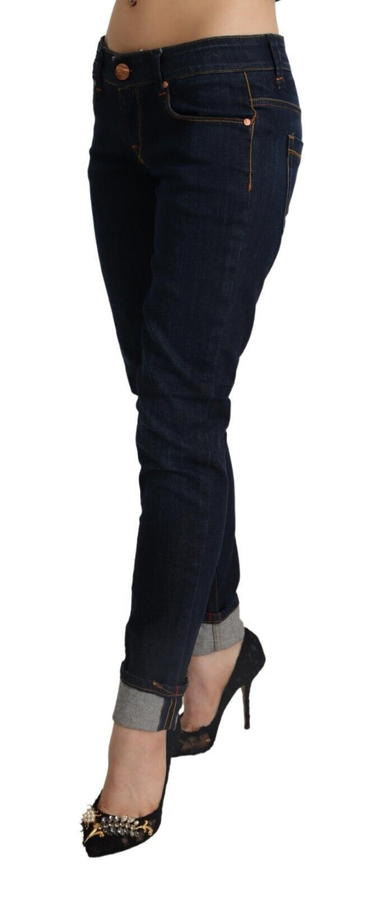 Acht Blaue Baumwolle Niedrige Taille Slim Fit Denim Damen Hose Jeans