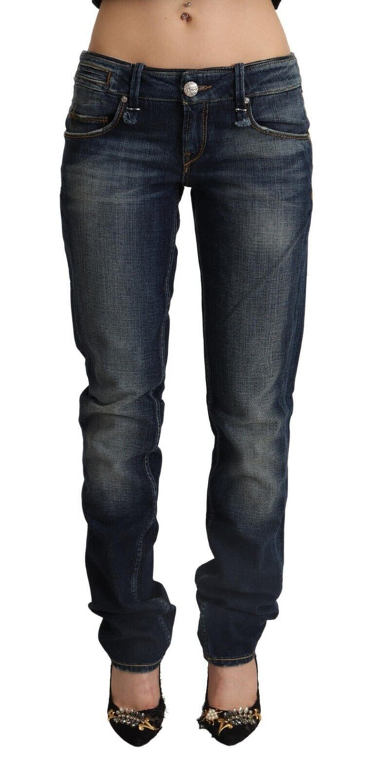Acht – Dunkelblaue Skinny-Jeans aus gewaschener Baumwolle mit niedriger Taille