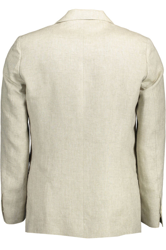 Gant – Klassische Leinenjacke in Beige mit Logodetails