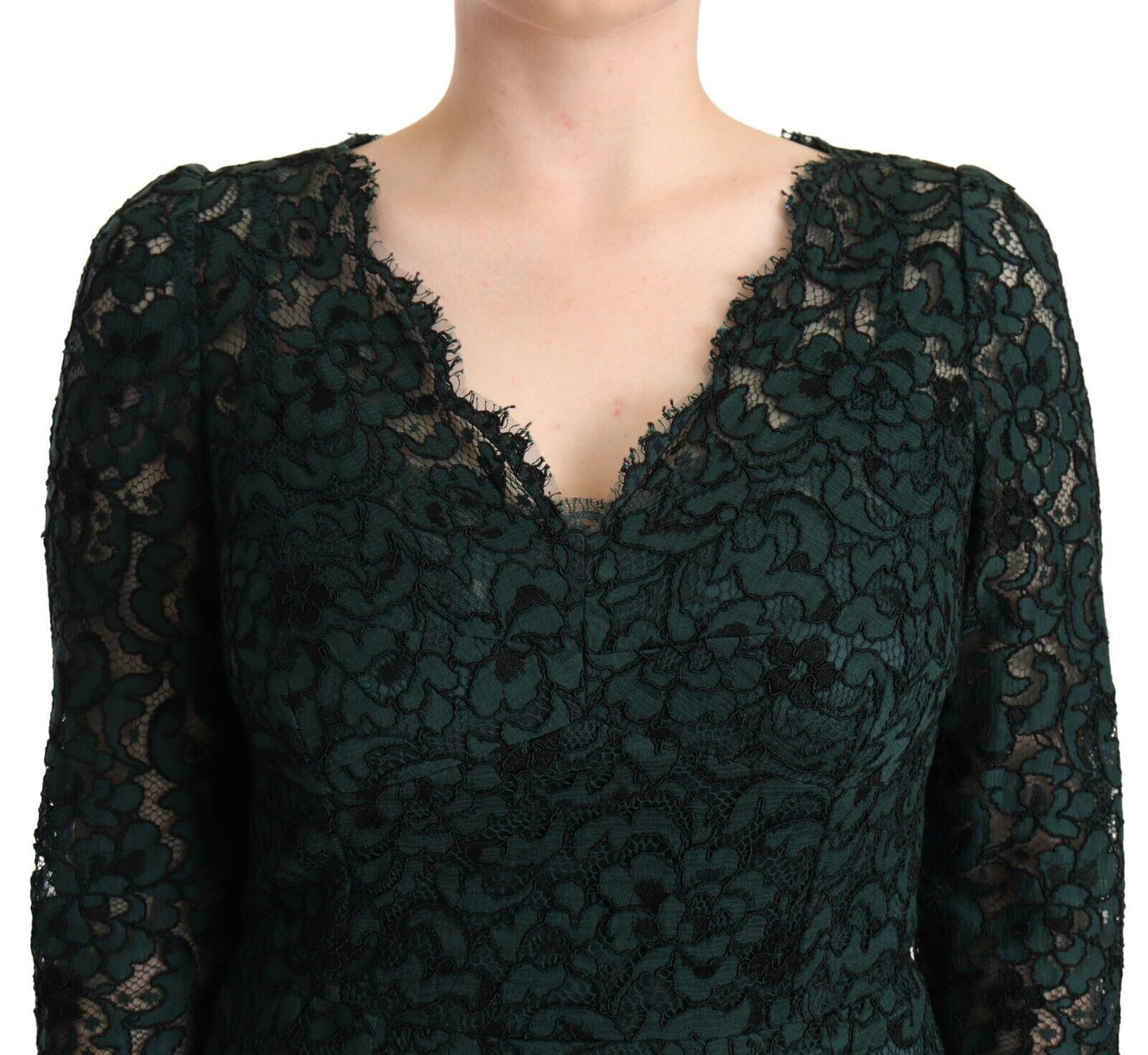 Grünes, bodenlanges Maxikleid aus geblümter Spitze von Dolce & Gabbana