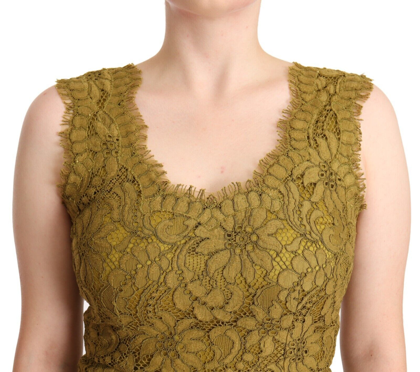 Dolce & Gabbana – Braunes Maxikleid mit Blumenspitze und bodenlanger Länge