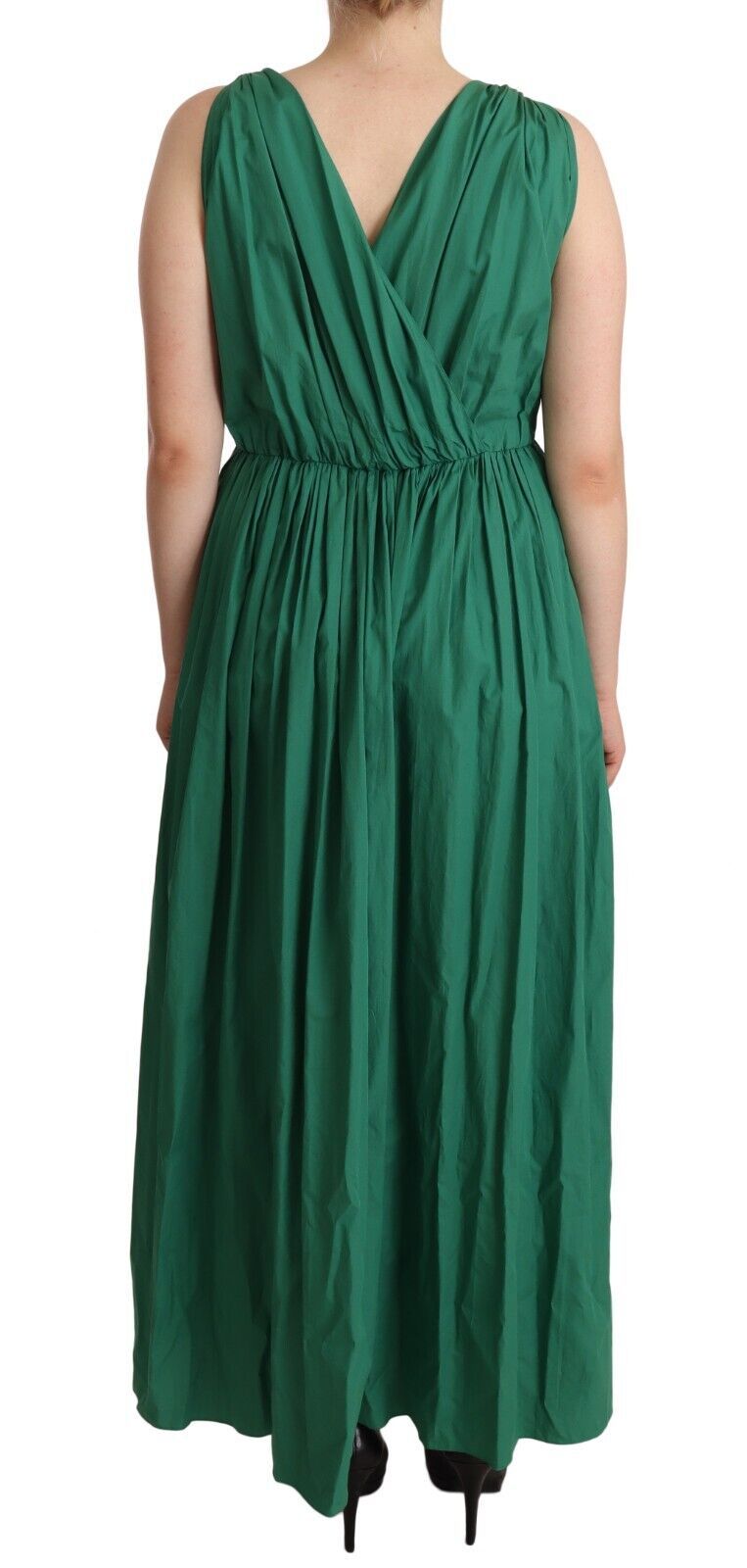 Dolce & Gabbana Grünes ärmelloses Baumwollkleid mit V-Ausschnitt