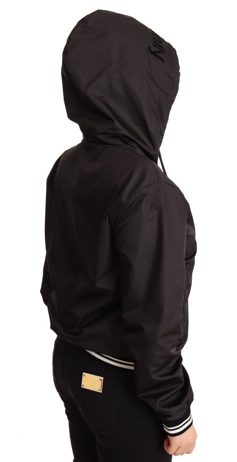 Dolce & Gabbana – Schwarze Bomberjacke aus Polyester mit Kapuze und durchgehendem Reißverschluss