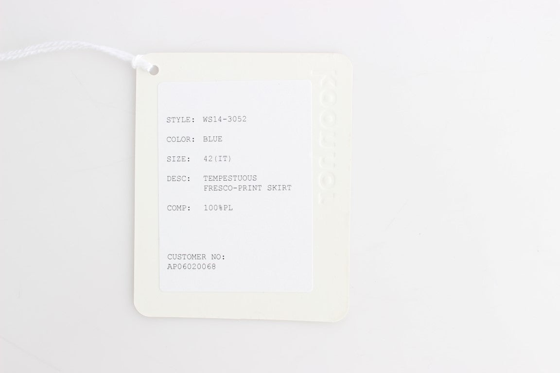 Koonhor – Blauer, gerader Bleistiftrock mit Schößchen und Fresco-Print