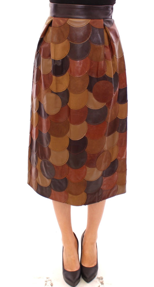 Dolce & Gabbana Brauner Patchwork-Lederrock mit geradem Schnitt