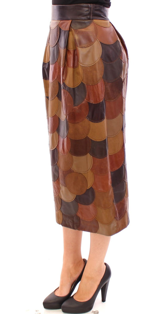Dolce & Gabbana Brauner Patchwork-Lederrock mit geradem Schnitt