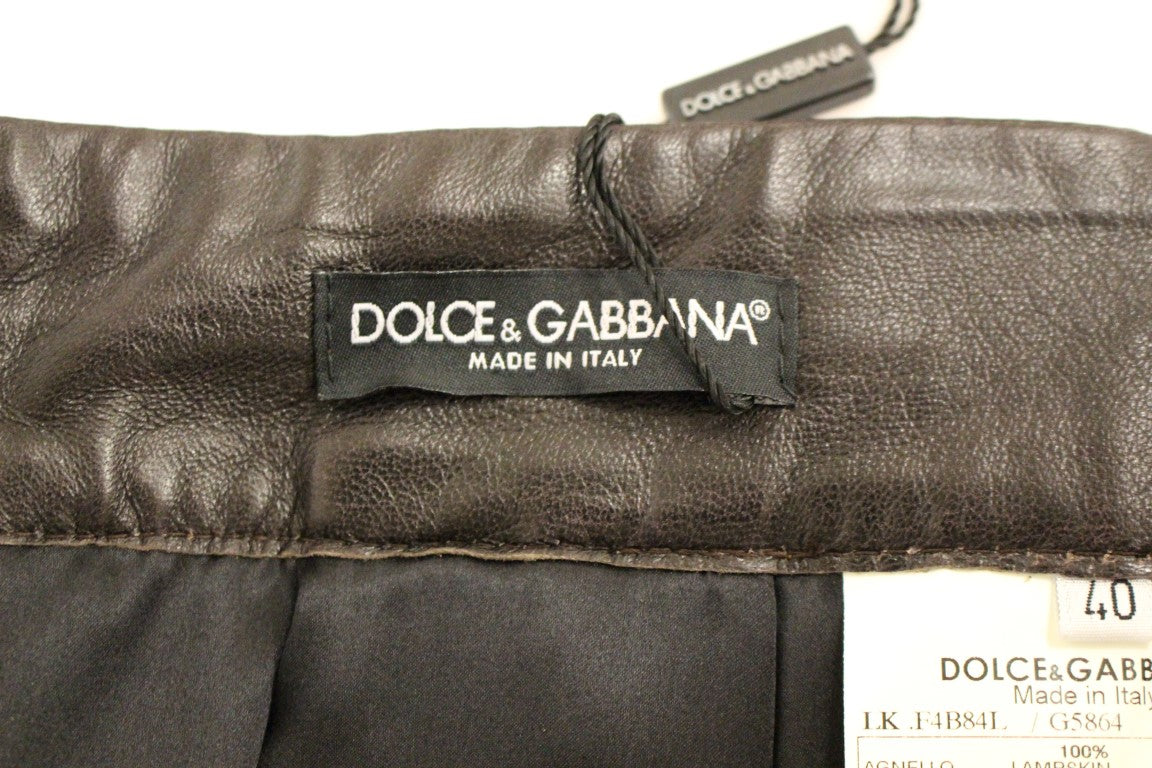 Dolce & Gabbana Brauner Patchwork-Lederrock mit geradem Schnitt