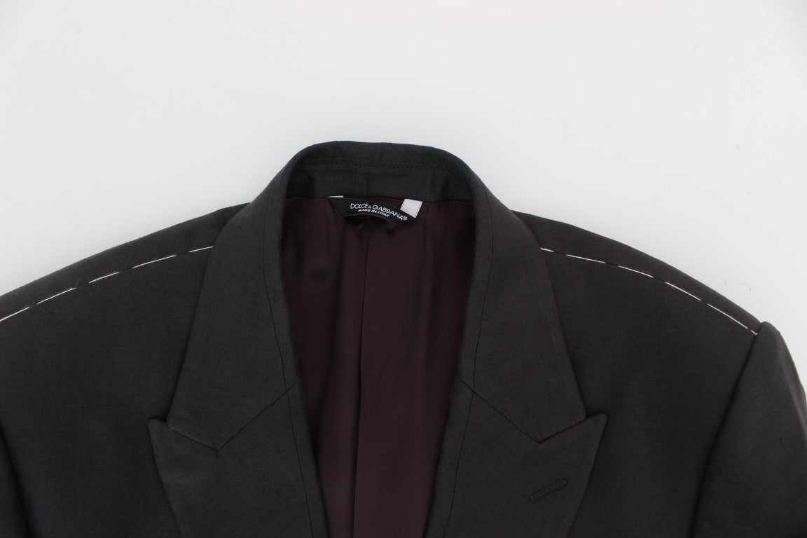 Dolce & Gabbana – Graue Slim Fit-Blazerjacke aus Leinen