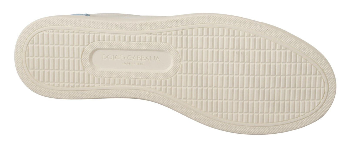 Dolce & Gabbana Weiß Blau Leder Low Top Sneakers Schuhe