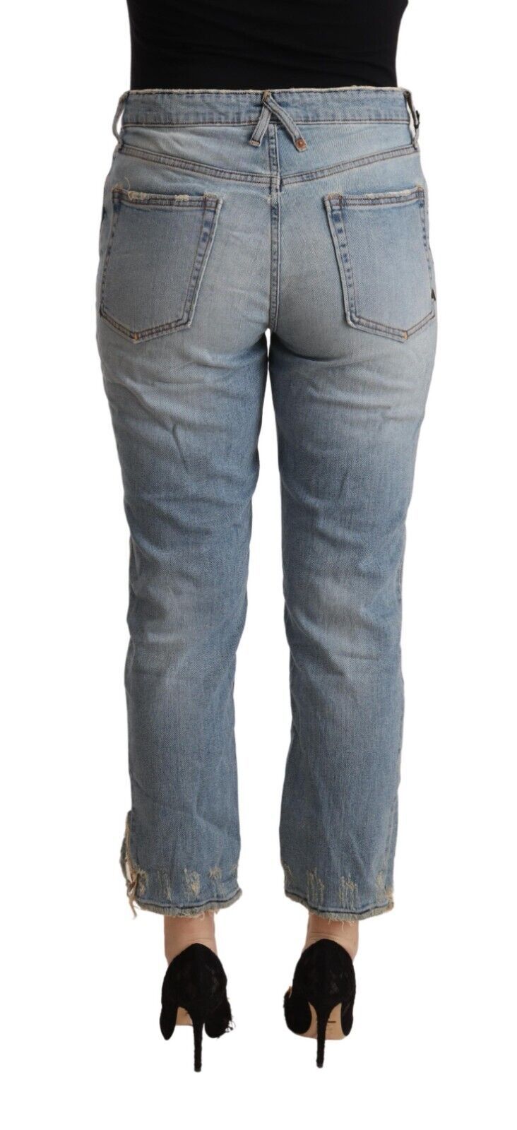 CYCLE – Hellblaue, verkürzte Jeans im Used-Look mit mittlerer Taille