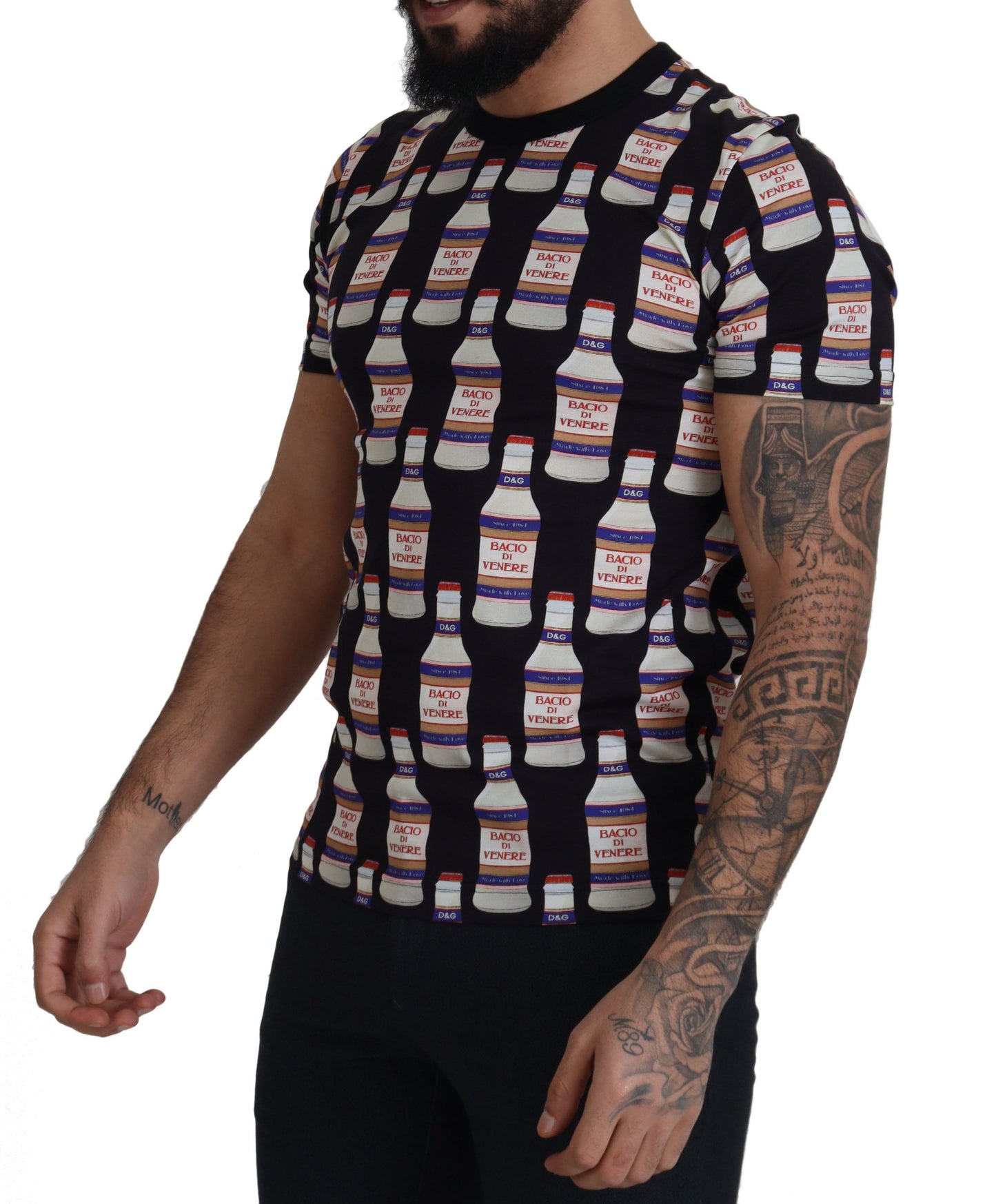 Dolce & Gabbana Schwarzes T-Shirt „Bacio Di Venere“ aus Baumwolle mit Rundhalsausschnitt