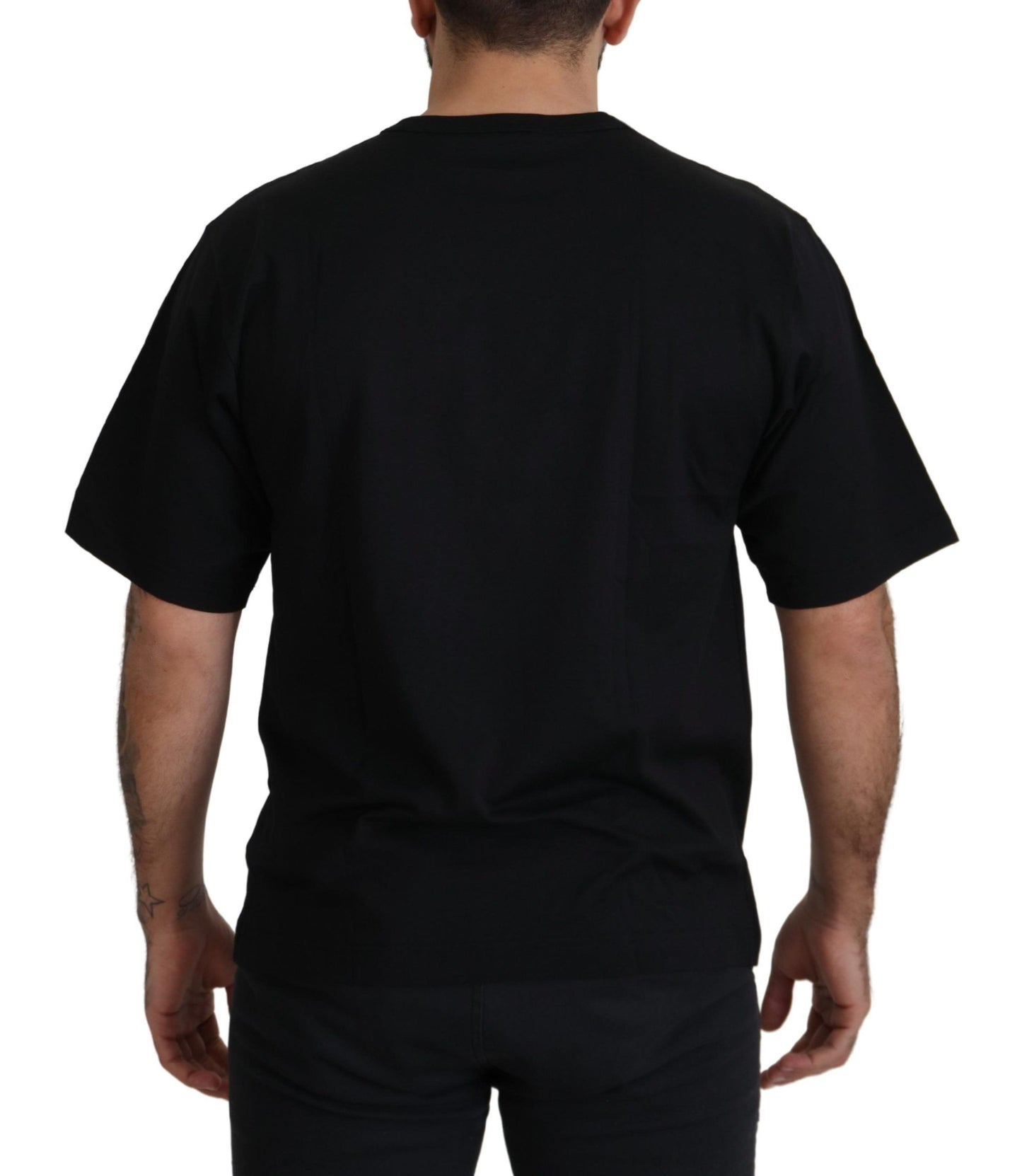 Dolce & Gabbana – T-Shirt aus Baumwolle mit Rundhalsausschnitt und Sternkrone „DG“ in Schwarz und Gold
