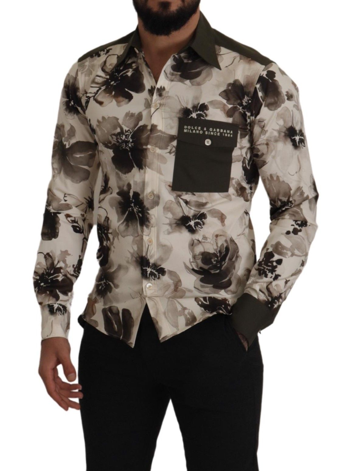 Dolce & Gabbana Exklusives Hemd aus geblümter Baumwolle mit Stretch in Grün und Beige