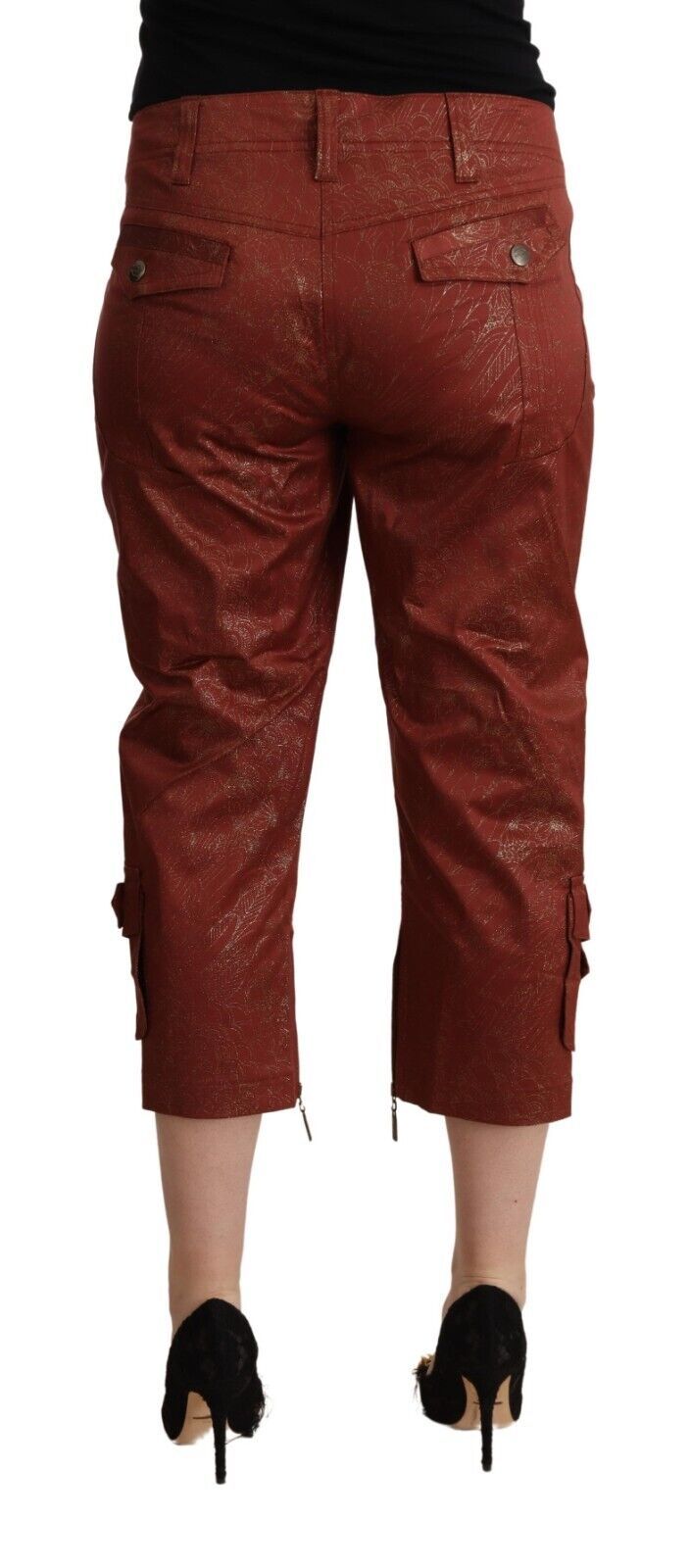 Just Cavalli – Kurze Caprihose aus Baumwolle mit mittlerer Taille und Lurex in Braun