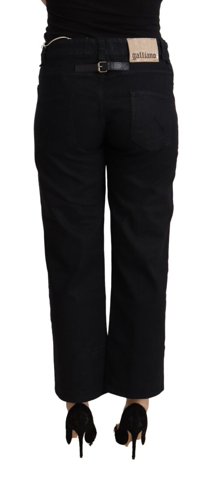 John Galliano – Schwarze, ausgestellte, verkürzte Jeans aus Baumwolle mit hoher Taille