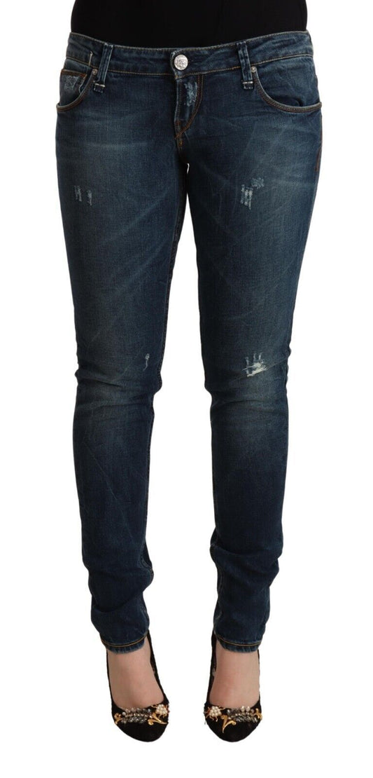 Acht – Blau verwaschene Slim-Fit-Jeans mit niedriger Taille