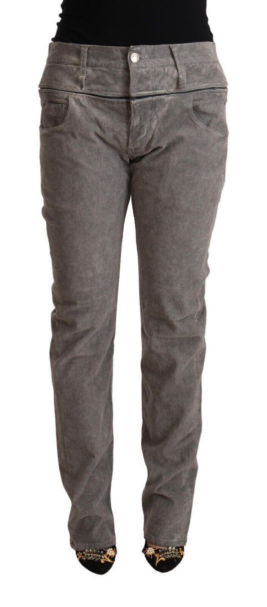 Acht Graue Straight Fit-Hose aus Baumwolle mit hoher Taille