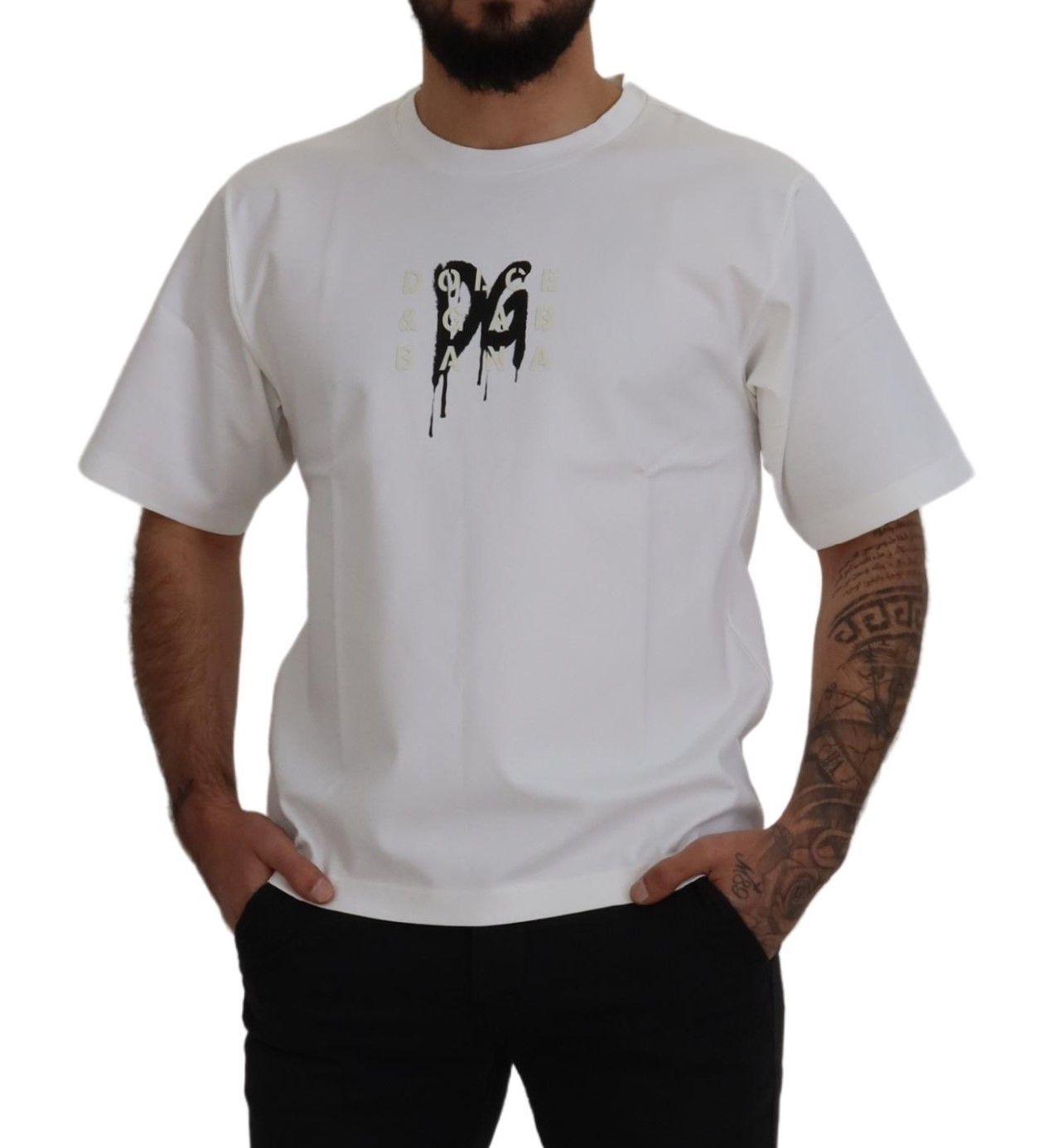 Dolce & Gabbana – Weißes Baumwoll-T-Shirt mit Rundhalsausschnitt und Logo-Print