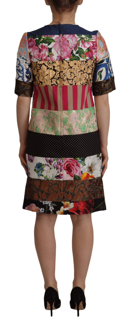 Dolce & Gabbana – Mehrfarbiges Minikleid aus Jaquard mit floralem Patchwork-Muster