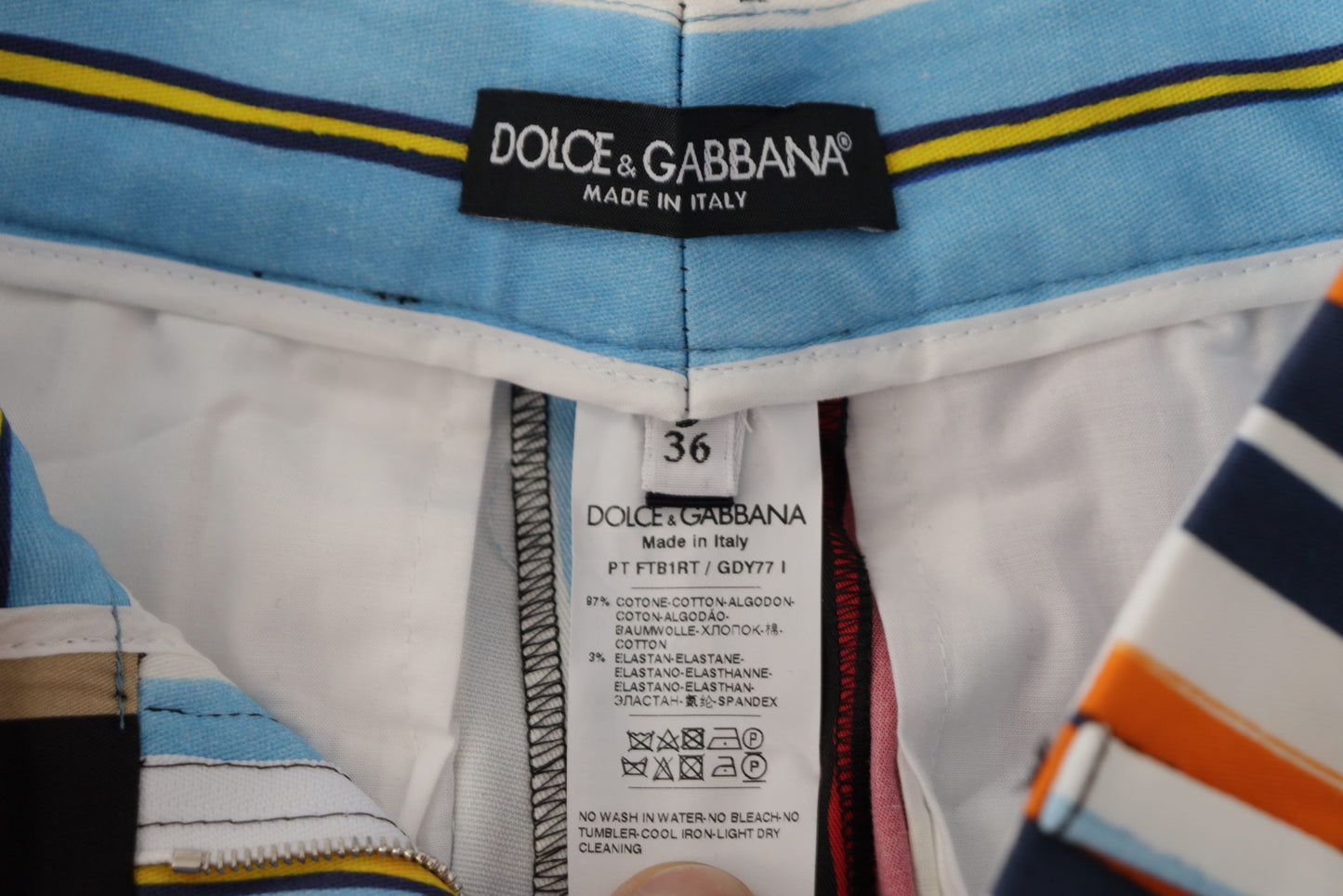Dolce & Gabbana – Mehrfarbig gestreifte Baumwollhose mit hoher Taille