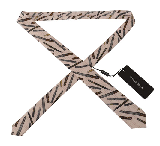 Dolce & Gabbana – Verstellbare Krawatte aus 100 % Seide mit rosa Stift- und Punktmuster