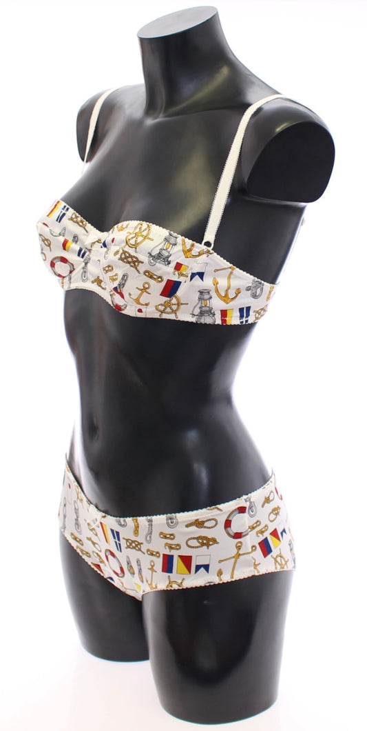 Dolce & Gabbana – Weiße Matrosen-BH-Höschen-Stretch-Unterwäsche