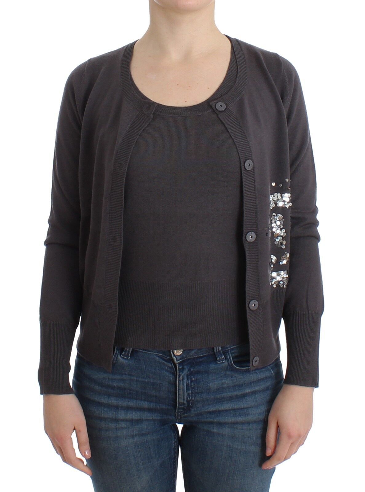 John Galliano Lila Woll-Strickjacke mit Pailletten