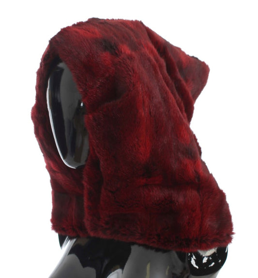Dolce & Gabbana Bordeaux Hamster Pelz Häkeln Kapuze Schal Hut
