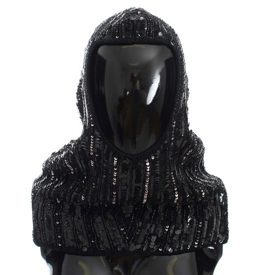 Dolce & Gabbana – Schwarze Strickmütze mit Pailletten und Kapuze