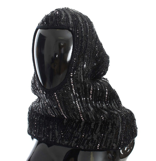 Dolce & Gabbana – Schwarze Strickmütze mit Pailletten und Kapuze