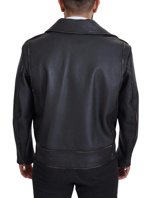 Dolce & Gabbana – Schwarze Bikerjacke aus Leder mit Reißverschluss