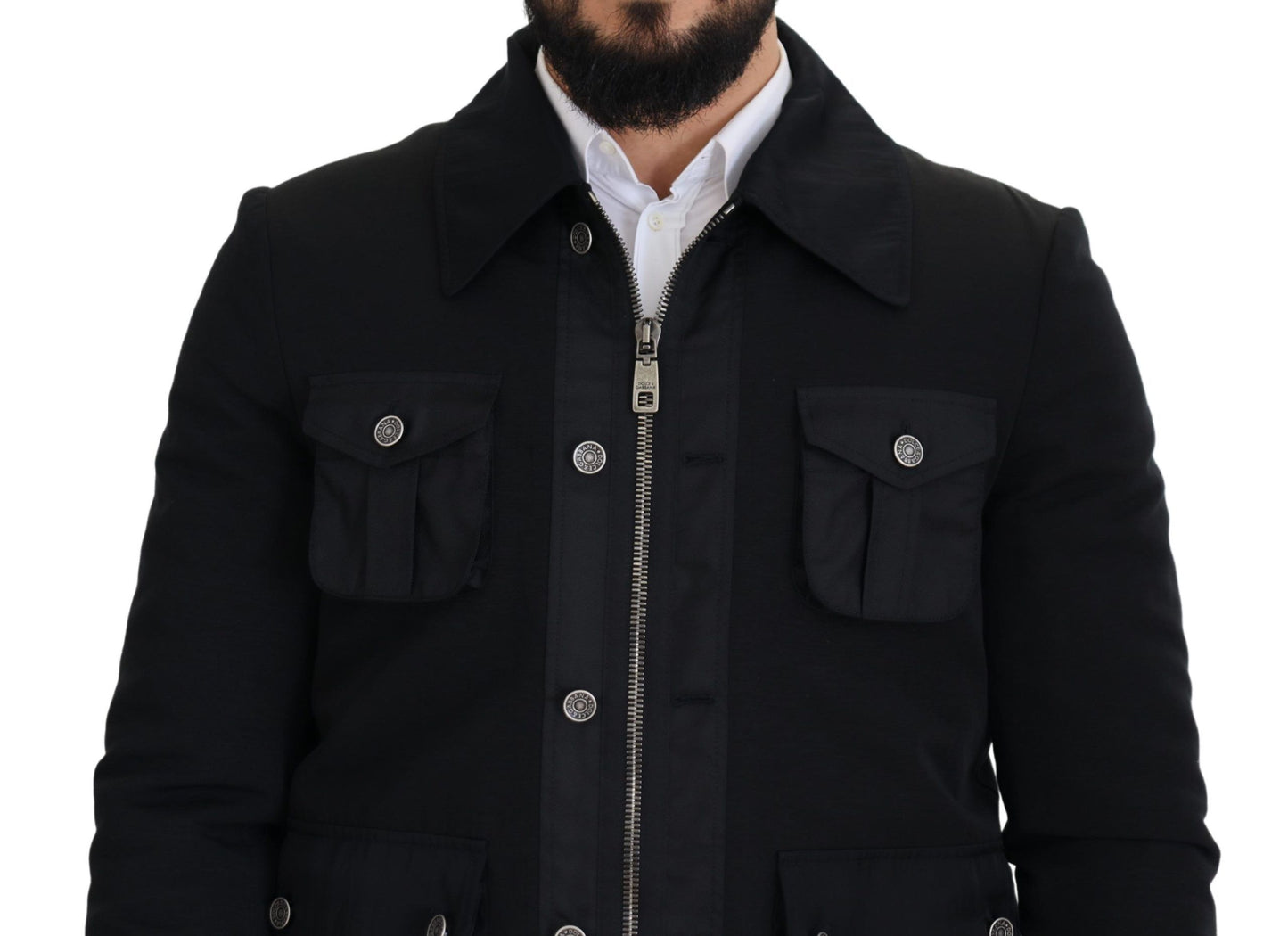 Dolce & Gabbana – Schwarze Wolljacke mit durchgehendem Reißverschluss und Kragen
