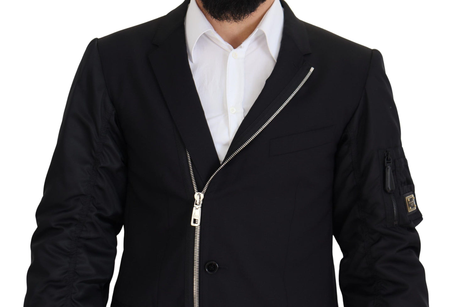 Dolce & Gabbana – Schwarze Wolljacke mit durchgehendem Reißverschluss und langen Ärmeln