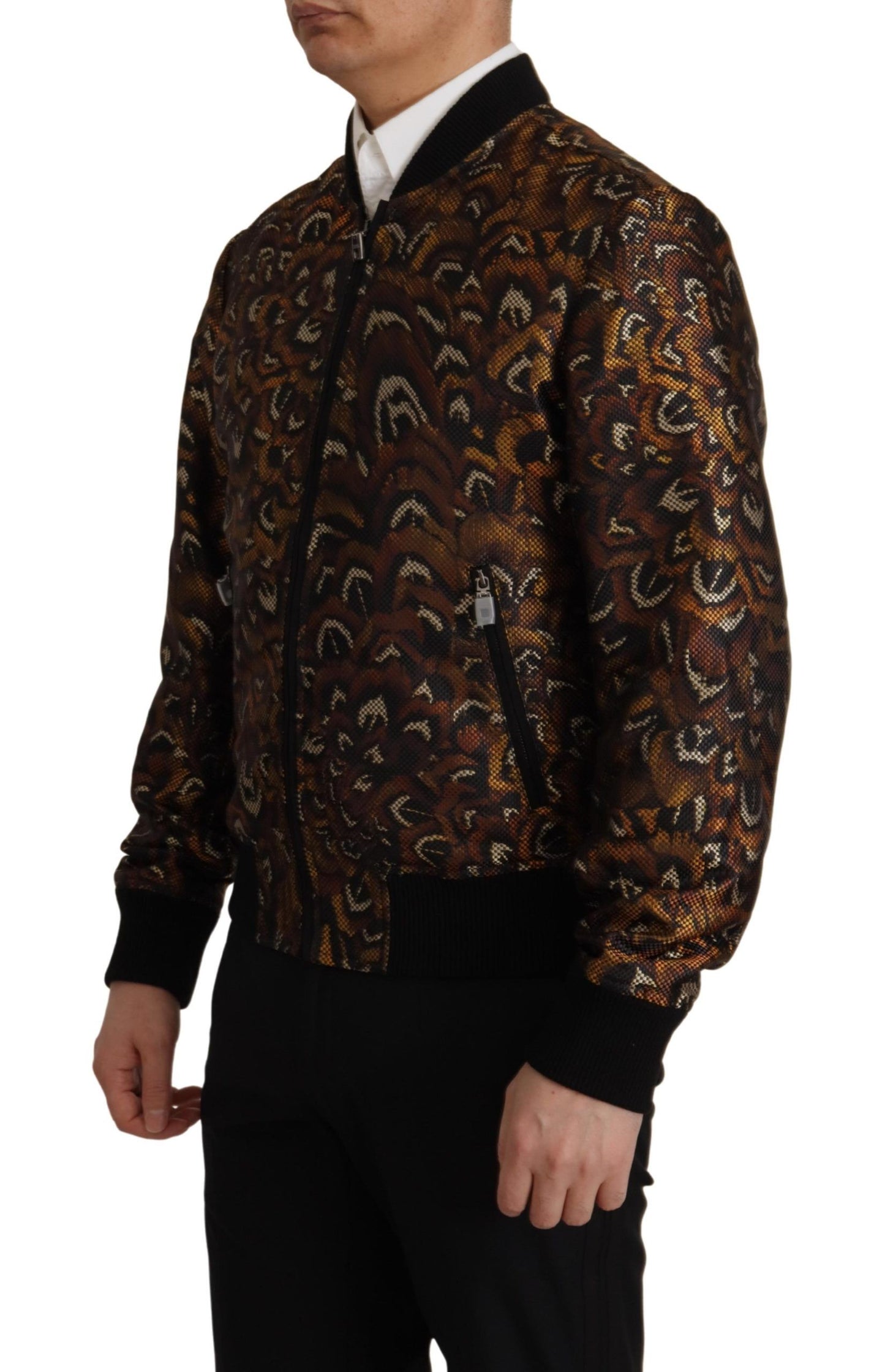 Dolce & Gabbana – Blousonjacke mit durchgehendem Reißverschluss und braunen Federn