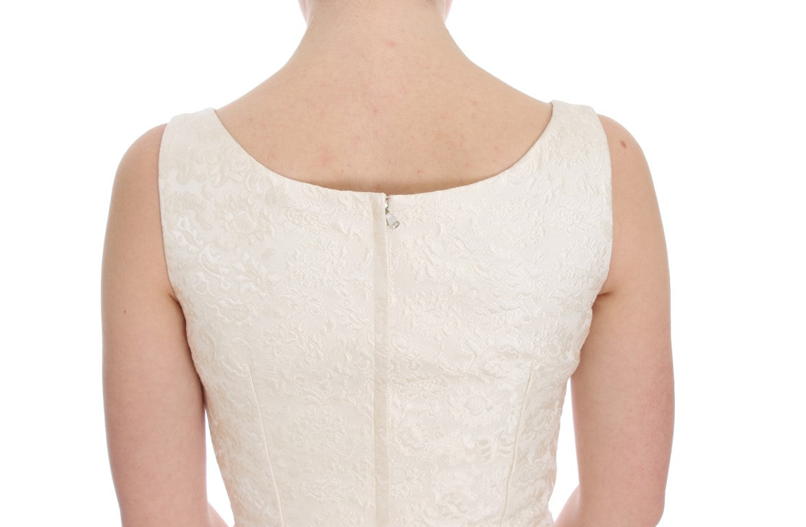 Dolce & Gabbana – Etuikleid aus weißem Brokat mit Kristallen